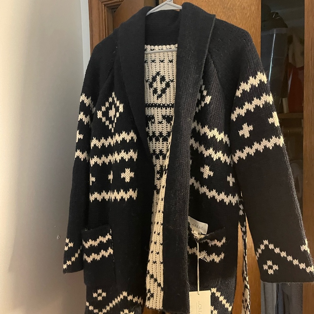 THE GREAT. Black and Cream Patterned Cardigan - Picture 3 of 8